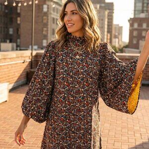 Zara print bat sleeve dress blogger fave